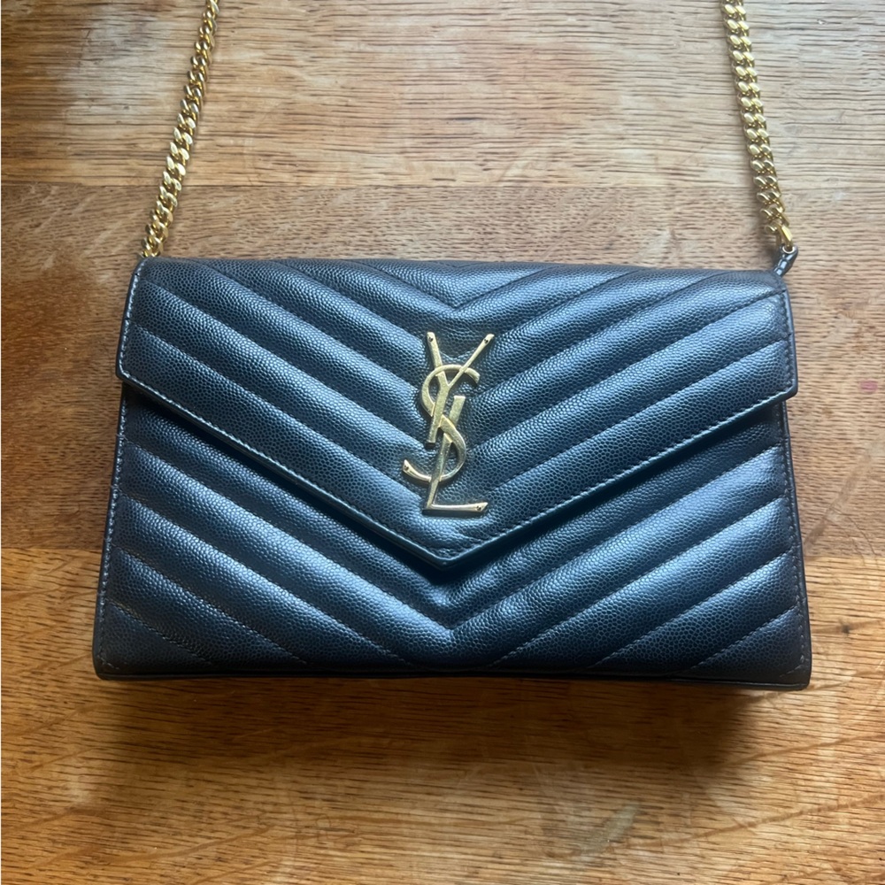 Yves Saint Laurent Black Chevron Leather Clutch